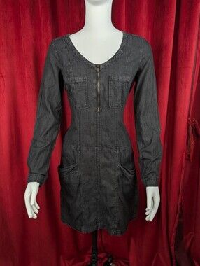 Cache Cache My Fashion Basic Black Long Sleeve Cargo Utility Dress